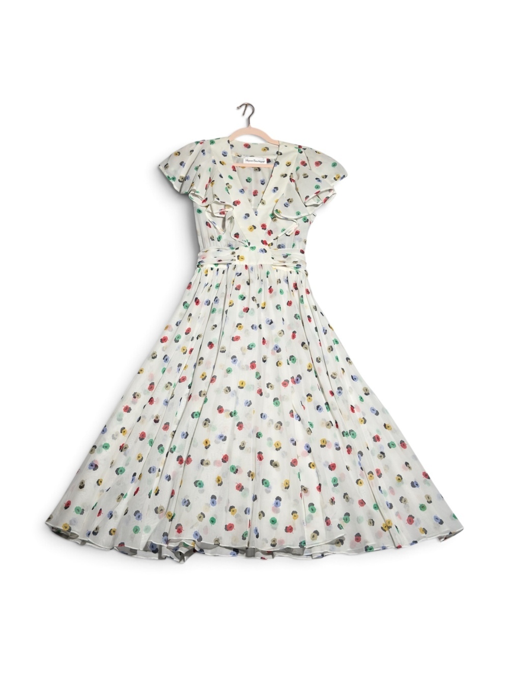 Vintage Nipon Boutique White Cotton Dress with Colorful Polka Dots Size 10